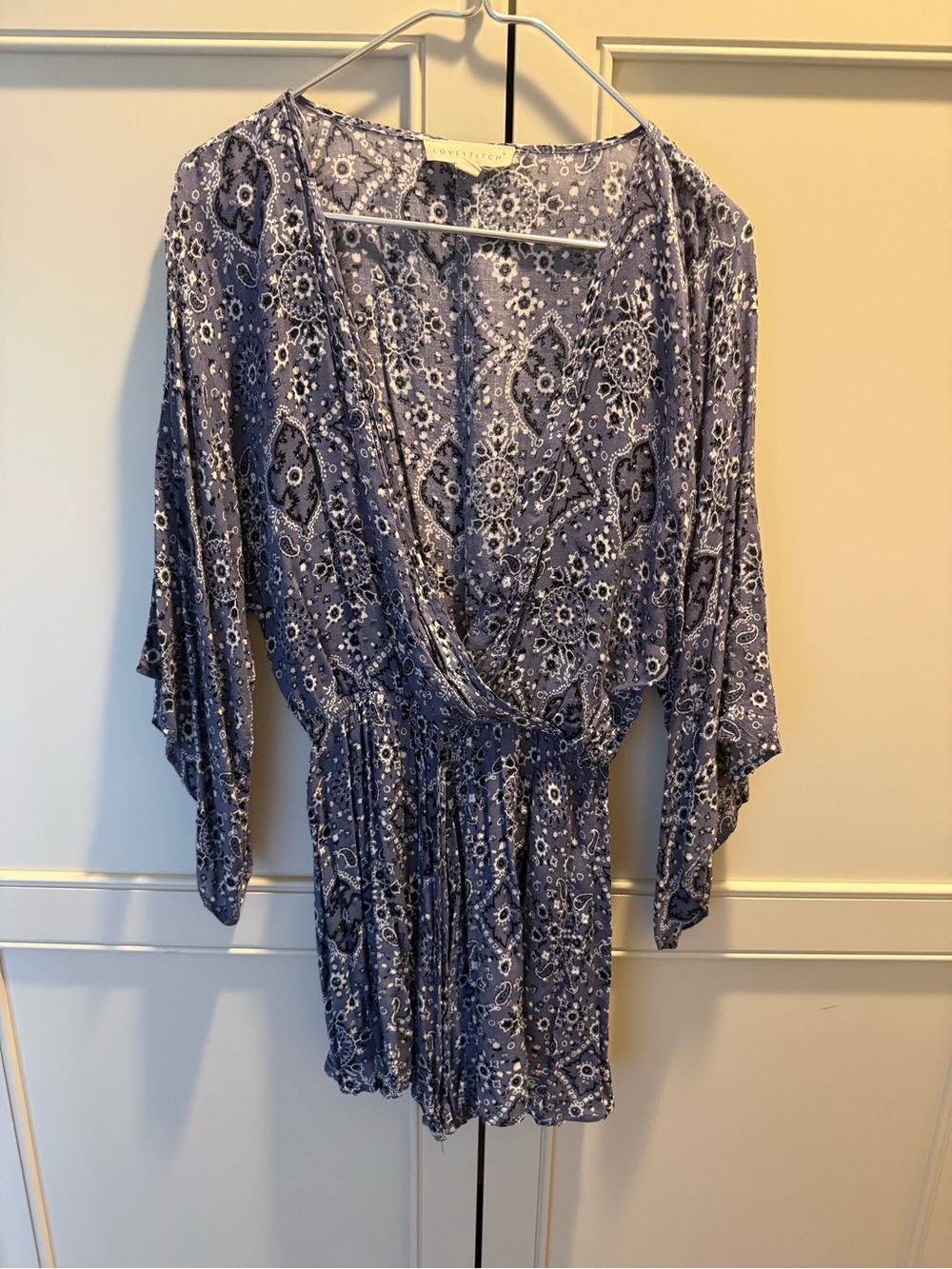 lovestitch Blue Paisley Wrap-Style Long Sleeve Dress